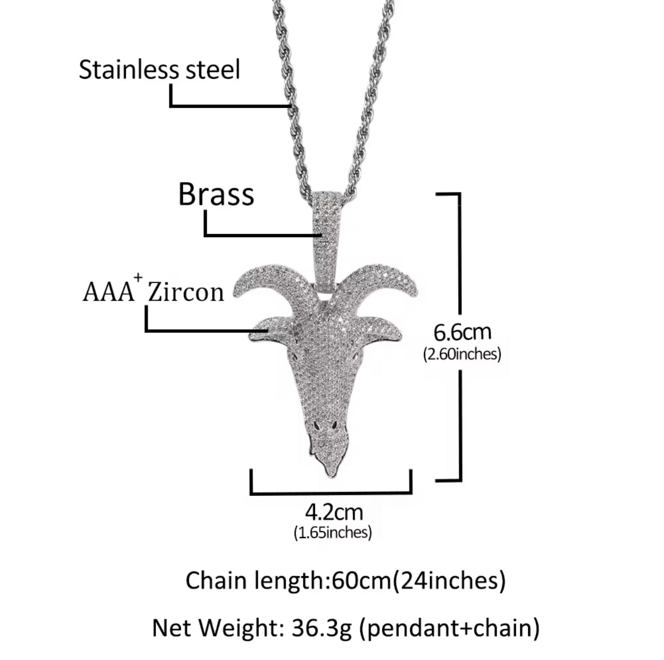 Goat Pendant With 24” Stainless Steel Chain