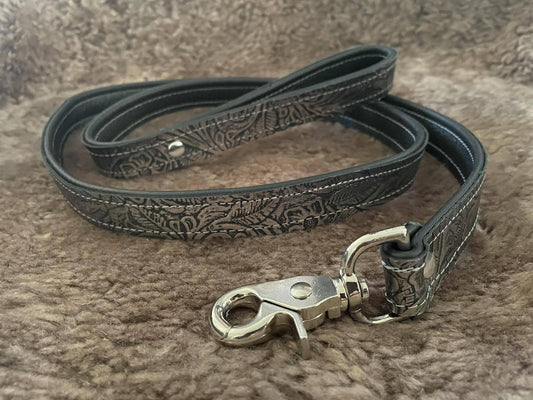 Leather Leash - Metallic Gun Metal