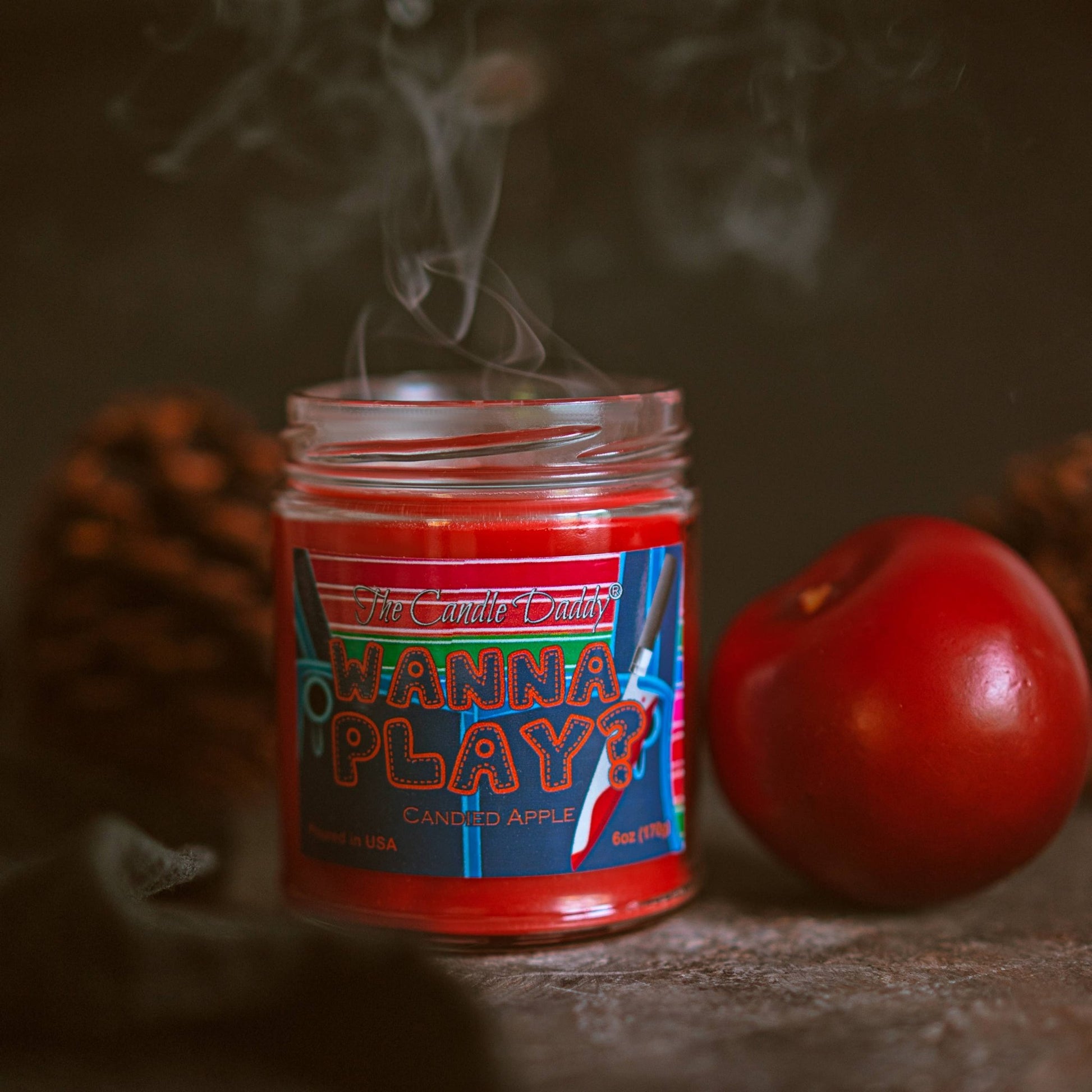 FUNNY FALL HALLOWEEN - WANNA PLAY? - CANDIED APPLE CANDLE - The Savidge