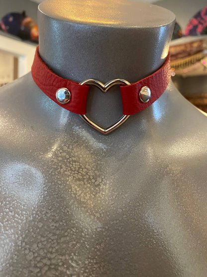 Heart Ring Leather Choker Collar