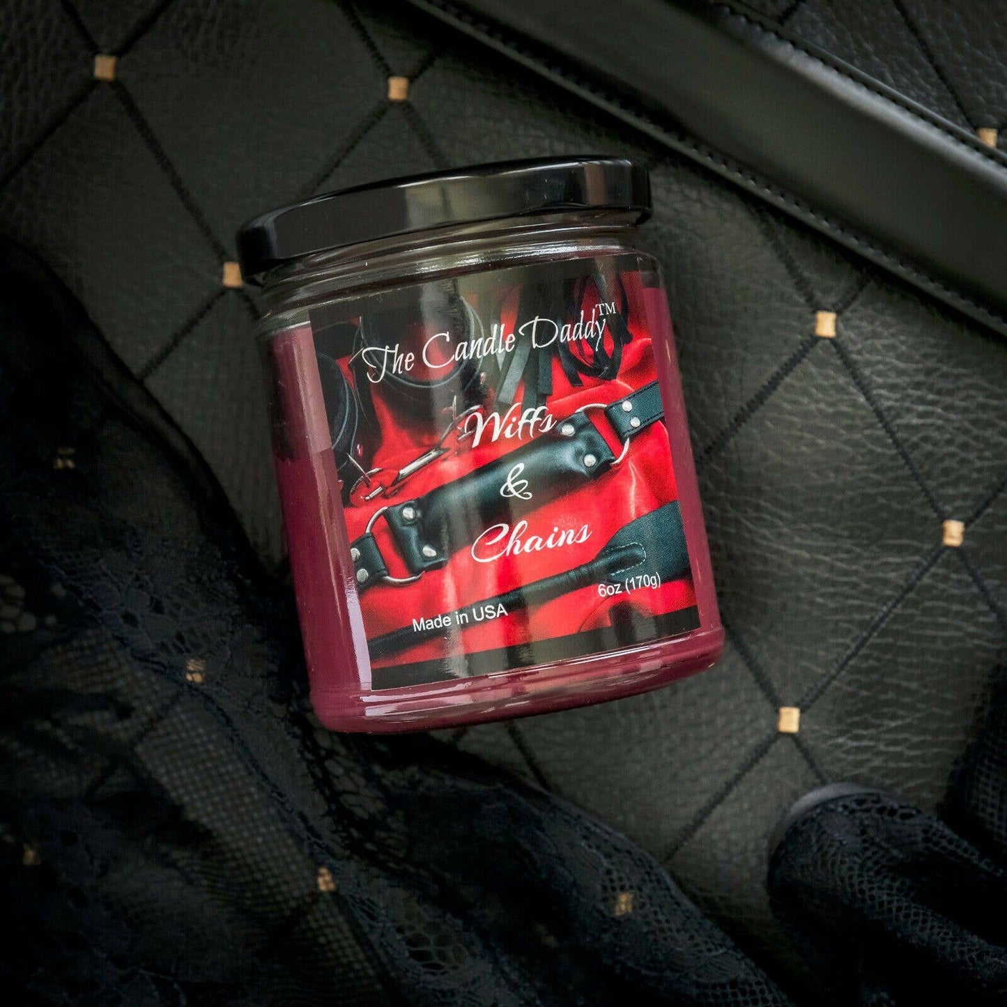 Wiffs & Chains Red Leather Candle BDSM Sexy Hot