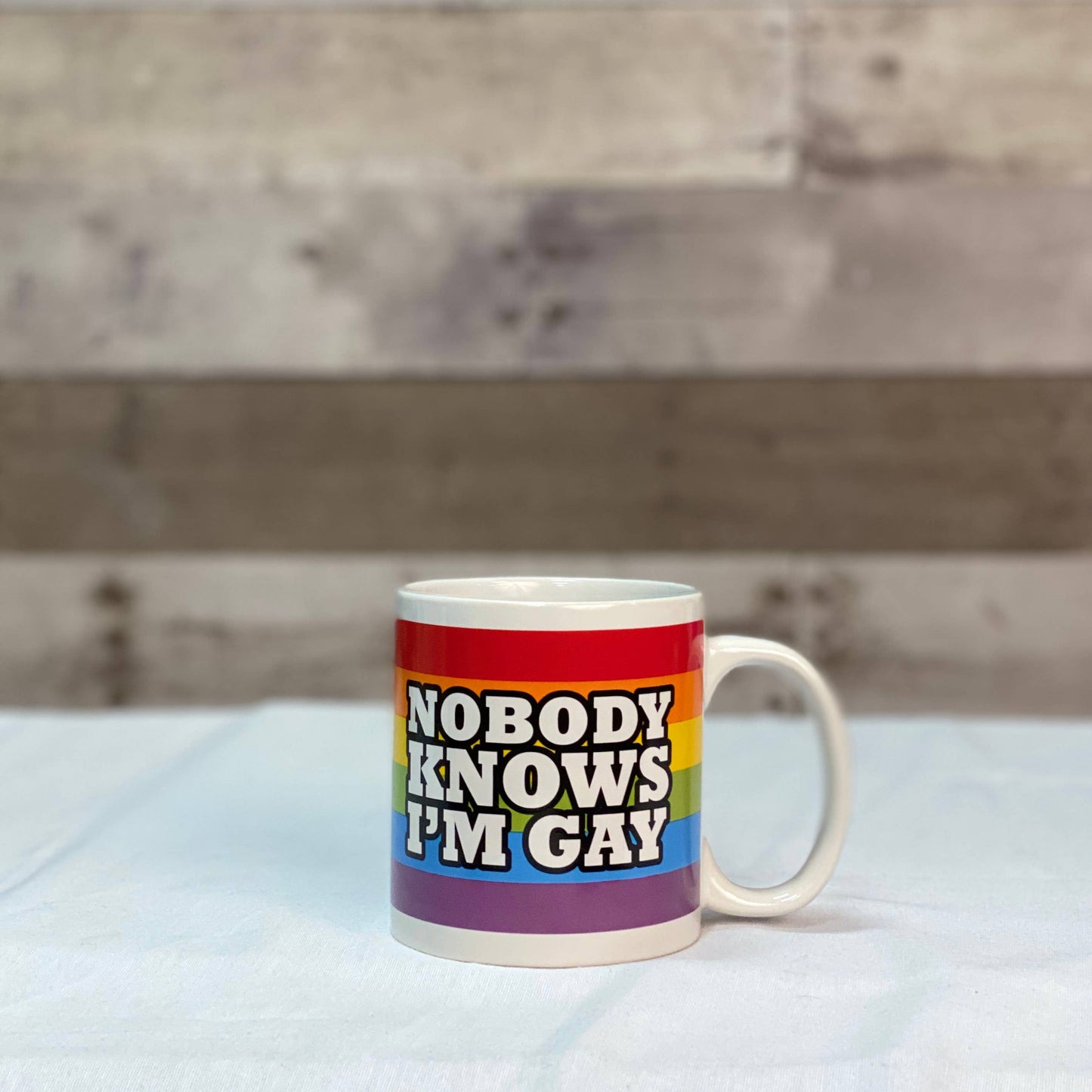 Giant Nobody Knows I'm Gay Mug