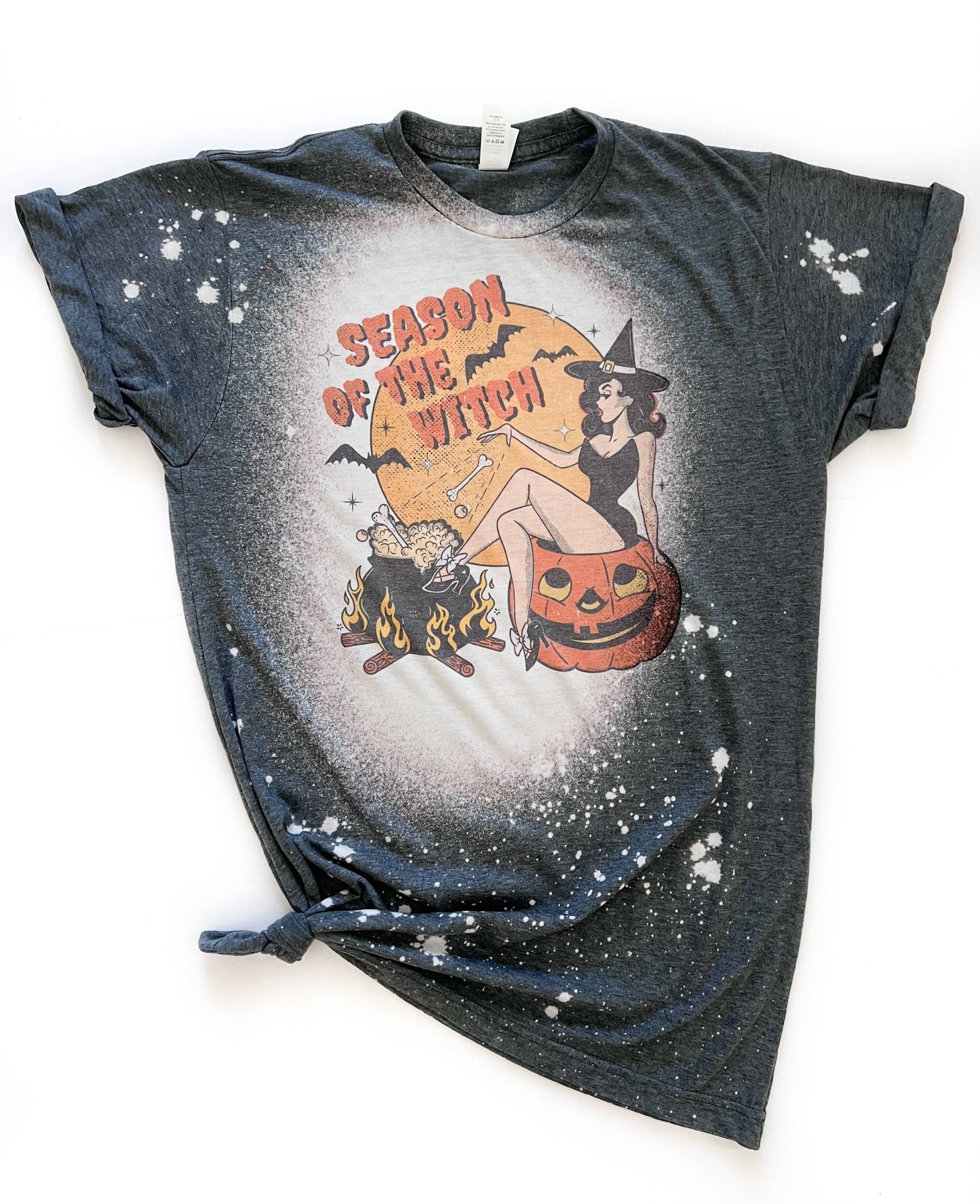 Season of the Witch Vintage Girl Halloween Bleached Tee